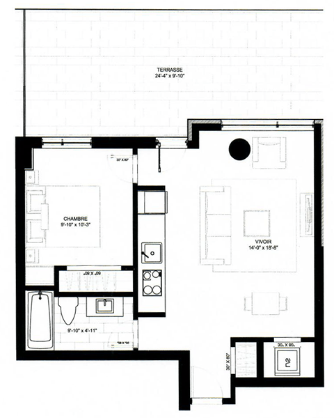 a floor plan of a small house with a bedroom and a living room